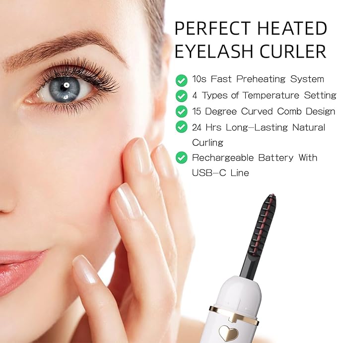 ZAPAL Heated Eyelash Curler, Heated lash Curler, Intelligent Power Off Electric Eyelash Curler Heated Quickly 24 Hs Lasting Natural Makeup (Snow White/Gold, X8-132mm)
