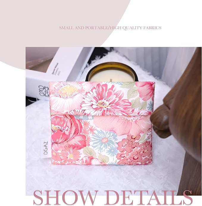 DGAZ Sanitary Napkin Storage Bag, Period Bag for Teen Aged Girls, Portable Period Bag for Panty Liners/Menstrual Cup/Small Tampons，Mini Makeup Bag for Purse(Blooming)