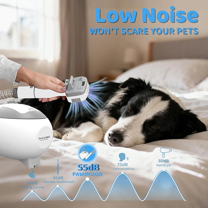 Dog Grooming Vacuum with 2L Dust Cup & 13000Pa Suction, 5-in-1 Low Noise Pet Grooming Kit with Clipper & Steam Brush for Shedding, Dog Vacuum for Dogs and Cats (Grey)