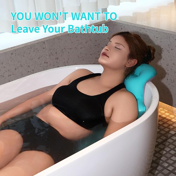Full Body Bath Pillow, 51"x16" Thick Bathtub Cushion with Laundry Bag, Neck & Back Support Pillow for Bathtub, Ocean Blue