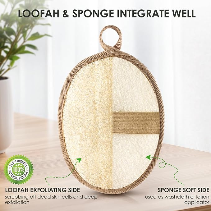 2PCS Natural Exfoliating Loofah Body Scrubber, Loofah Exfoliating Body Scrubber for Bath, Made with Natural Egyptian Shower Loofah Sponge, Shower Exfoliator for Women and Men