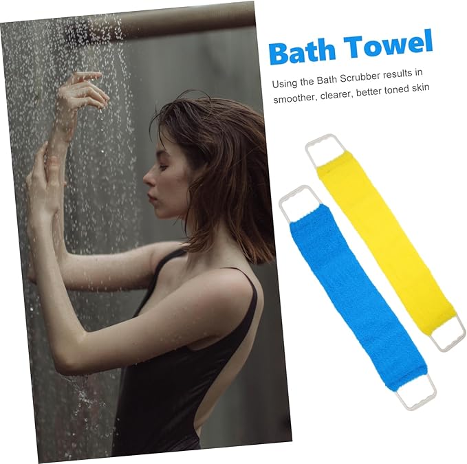 Double Sided Natural Bath Scrubber Massage Towel with Strong Exfoliating Pull Back Strap for Men and Women Long Back Scrubber Belt for Promotes Smooth Skin and Random Random Color