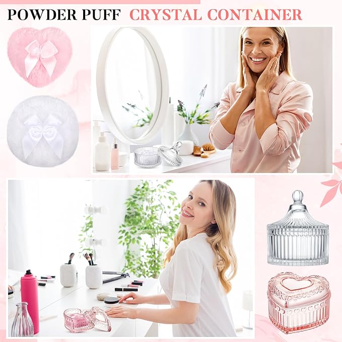 Tioncy 4 Pcs Large Body Powder Puff and Container Extra Large Body Powder Puff Dish Soft Washable Reusable Fluffy Makeup Sponge Wet Dry (Simple,Pink and Clear)