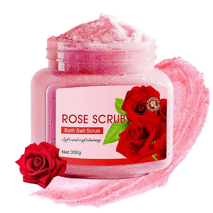 Rose Body Exfoliator, Deep Cleaning Exfoliating Body Scrub, Moisturizing Nourishing Salt Rose Body Scrub, 350 g