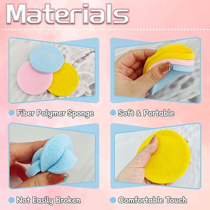 120 Pieces Facial Sponge Compressed,Round Face Cleansing Sponge,Makeup Removal Sponge Pad for Exfoliating Wash,Spa,Mask(Yellow,Pink,Blue)