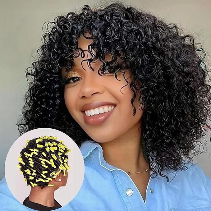 Perm Rods Set for Natural Hair 40Pcs Yellow Plastic Cold Wave Rods Hair Curling Rollers Small Size 0.28 Inch For Short Long DIY Hairdressing Styling