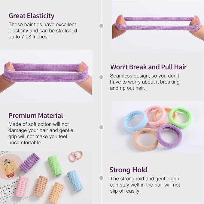 100 Pcs Thick Seamless Hair Ties, Ponytail Holders Hair Accessories for Women Girls No Damage for Thick Hair(Candy Colors)