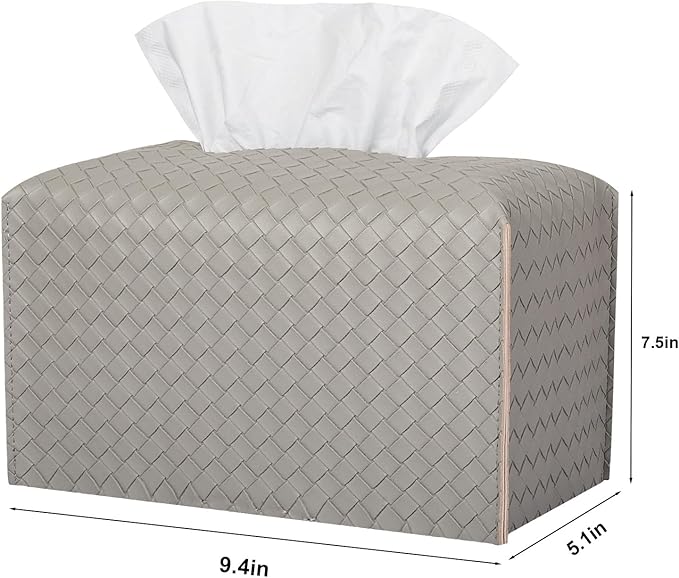 Tissue Box Cover PU Leather Tissue Holder Square Facial Tissue Case Facial Paper Organizer Dispenser for Bathroom, Vanity Countertop, Tabletop, Car, Rectangle, Evergreen