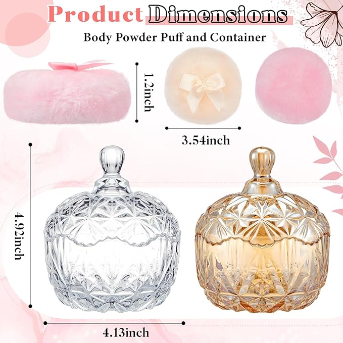 Tioncy 4 Pcs Large Body Powder Puff and Container Extra Large Body Powder Puff Dish Soft Washable Reusable Fluffy Makeup Sponge Wet Dry(Diamond,Amber and Clear)