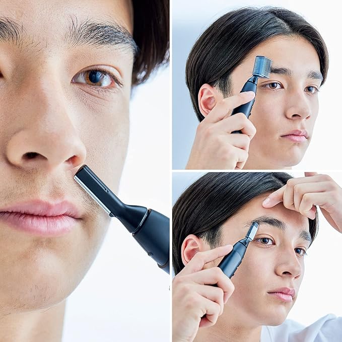 Panasonic Facial Hair Trimmer for Sensitive Skin, Unisex Detailer with Flexible Head, Gentle on Acne, Includes 2 Eyebrow Attachments, Wet/Dry Facial Trimmer for Men and Women - ER-GM40-K (Black)