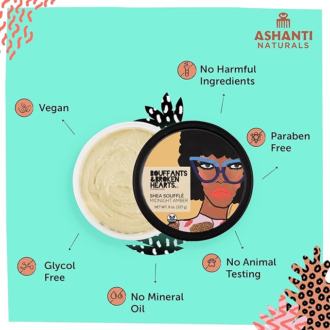 Ashanti Naturals Scented Whipped Shea Butter for Skin | Moisturizing African Raw Shea Butter, Almond Oil and Coconut (Midnight Amber Souffle, 8oz)