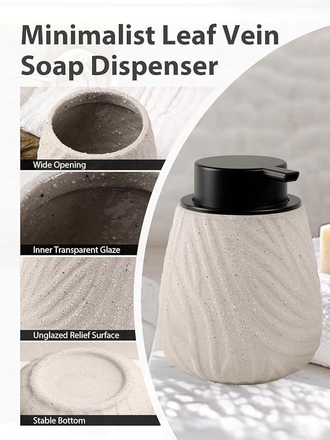 Foaming Soap Dispenser, 14 oz Ceramic Foam Soap Pump with Easy-Press Plastic Pump, Refillable Hand Soap Dispenser for Bathroom & Kitchen Sink