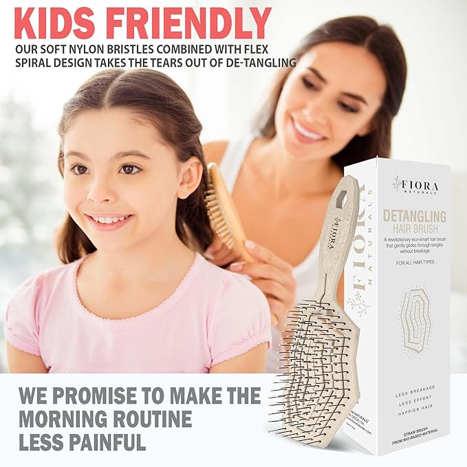 Fiora Naturals Hair Detangling Brush for Women - Detangler Hair Brush w/Flexible Soft Bristles- Gently Glides Through Tangles - Curly, Fine, Dry and Shower Wet Hairbrush, cepillo para cabello-Beige