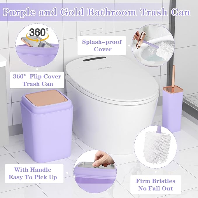 Bathroom Accessory Set–Bathroom Sets with Shower Curtain and Rugs, Non Slip Bathroom Rugs Super Absorbent, Light Purple Ombre Shower Curtain with Hooks, Lavender Bathroom Sets Complete for Home
