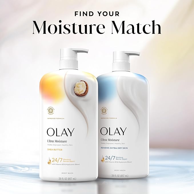 Olay Body Wash for Women, Ultra Moisture, 24/7 Moisture Barrier Repair, Hydrating Formula for Visibly Healthy Soft Skin, Vitamin B3 & Hyaluronic Blend, For All Skin Types, Shea Butter Scent, 29 fl oz