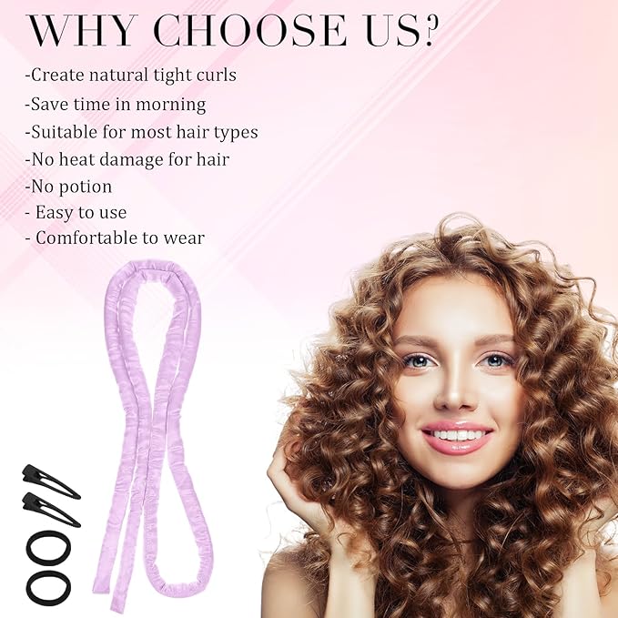 Heatless Curling Rod Headband, Heatless Hair Curler Heatless Curls Overnight for Short Long Hair No Heat Overnight Curls with Thin Curlers to Sleep In for Short Hair (Purple)