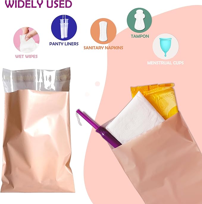 Disposable Sanitary Bags, 500 Pcs Sanitary Napkin Disposal Bag with Self-sealing Seals, Personal Sanitary Disposal Bags for Period, Feminine Hygiene, Personal or Pet Waste, 10" x 6", Pink