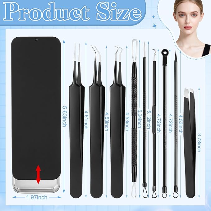 9 PCS Blackhead Extraction Tool Kit, Blackhead Remover Tool Comedones Extractor Acne Removal Kit for Nose Face