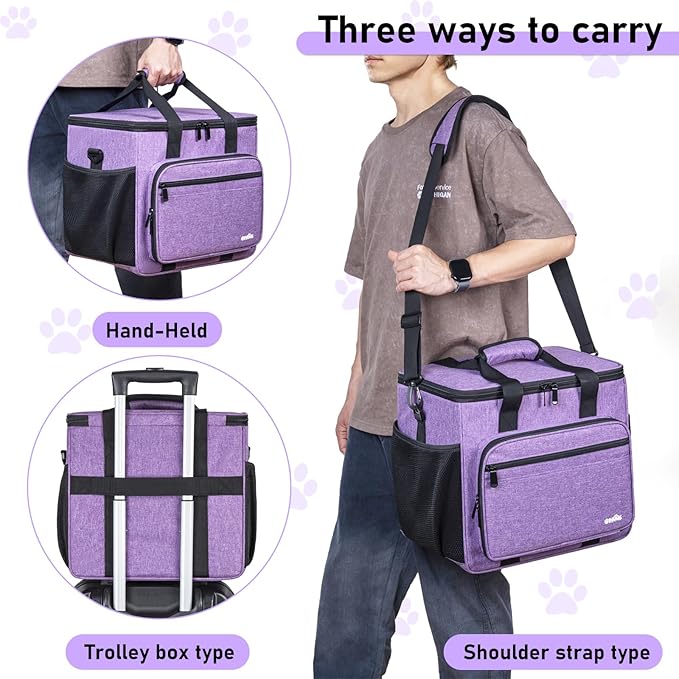 GMAK Pet Grooming Bag, Dog Grooming Tote Bags Supplies Organizer Case Pets Tools Organizer Tote for Dog Cat Grooming Tool Kit and Accessories, Purple(Bag Only)