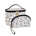 Vimanllie Cosmetic Bag Large Makeup Bag,Travel Toiletry Bags Organizer for Women,Cute Print Canvas Case with Brush Holder for Girls - Beauty Organizer for Home&Travel with Handle Cartoon Cute