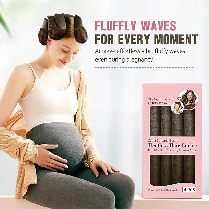 Heatless Curls Overnight, 4 Pcs No Heat Curling Blowout Rod, Satin Blowout Look Heatless Hair Rollers, Soft Flexi Rods for Big Curls to Sleep In