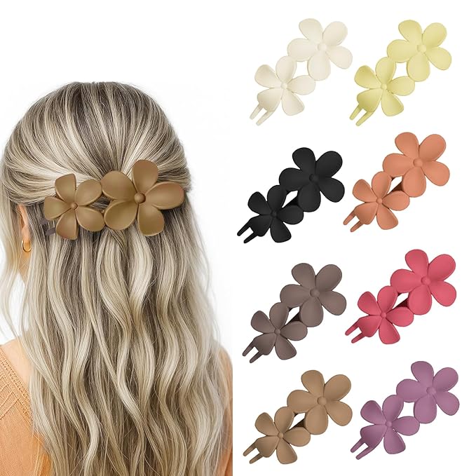 8PCS Flat Hair Claws Matte Non-Slip Clips for Women, Strong Hold Hair Accessories for All Hair Types, Daily Wedding Party Date Beach Use (Style5(Floral))