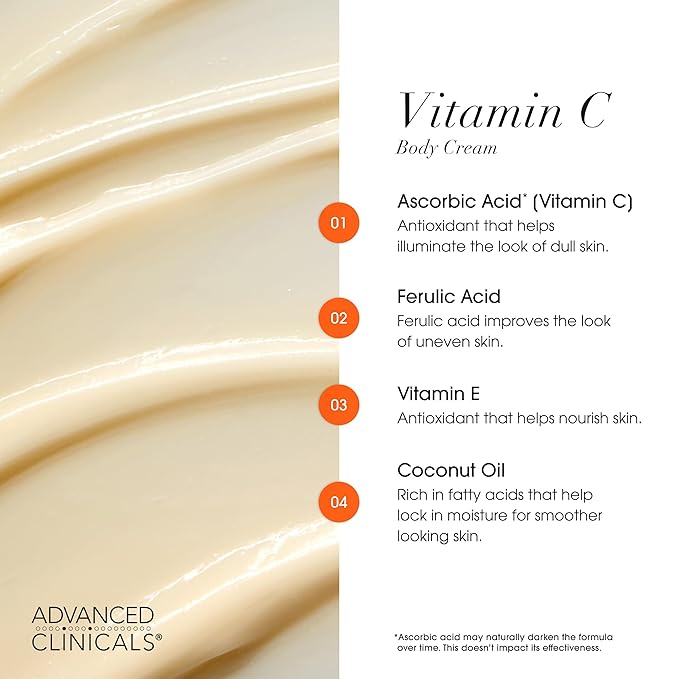 Advanced Clinicals Vitamin C Cream + Vitamin C Serum 2PC Skincare Set | Brightening Body Lotion & Facial Serum For Women & Men Helps Diminish Appearance Of Dark Spots, Wrinkles, & Uneven Skin Tone