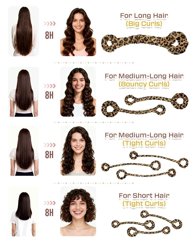 BONNET QUEEN Heatless Hair Curler Set (3Pcs), Heatless Curls Overnight with Satin Hair Rollers, All-in-One Curling Rod for Hair Curlers to Sleep In, Leopard(For Tight Curls)