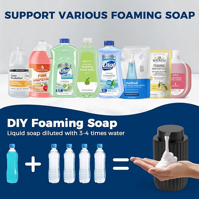 Ceramic Foaming Hand Soap Dispenser，12 oz Bathroom Soap Dispensers， Lotion Dispenser for Kitchen, Refillable Matte Streaks Soap Dispenser with Large Pump (Black)
