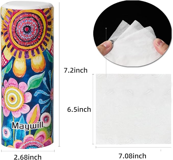 Car Tissues Holder with Facial Tissue, Car Tissue Box, Travel Tissues Cylinder,Suitable for Car Cup Holder(3-ply 4 Pack, 200 Sheets)