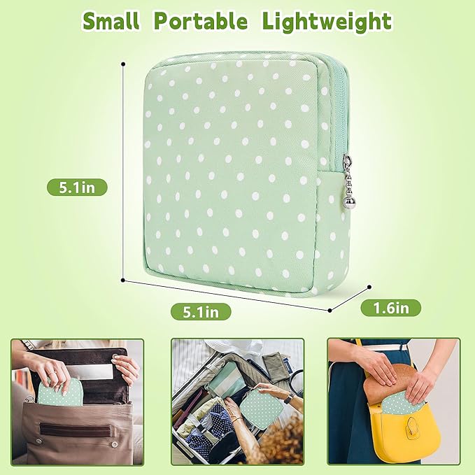 Period Bag Pouch, Canvas Sanitary Napkin Storage Bag for Girls Womens, Portable Sanitary Napkin Period Pad Pouch for Purse, Small Make Up Bags(Green)