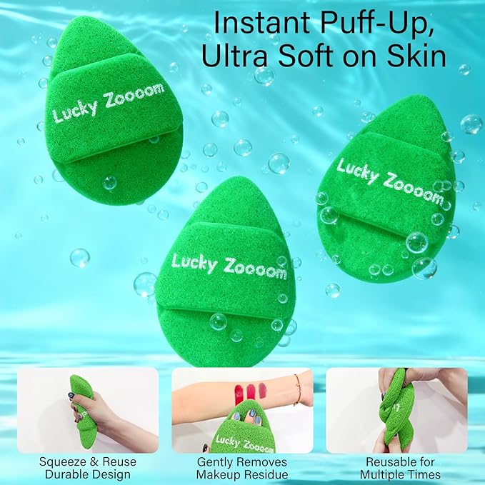 2 Pcs Large Face Sponges for Cleansing Daily Exfoliating Scrubber Facial Sponges for Washing Face Wash Sponges Scrub Exfoliating Facial Pads Reusable Makeup Remover for Pore Blackhead (Green)