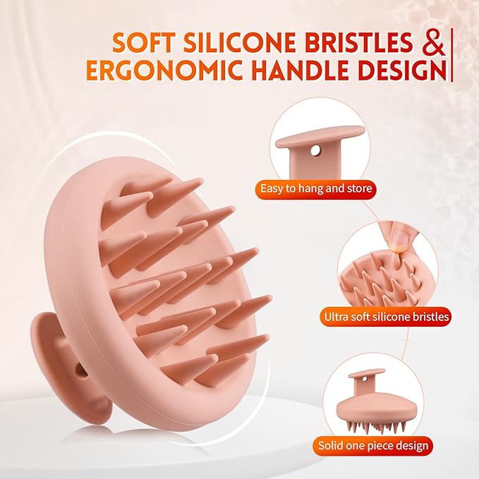 Silicone Scalp Massager Shampoo Brush for Shower, Scalp Scrubber with Soft Bristles for Hair Growth & Dandruff Treatment, Wet Dry Hair Massager for All Hair Types of Women (2 Pink)