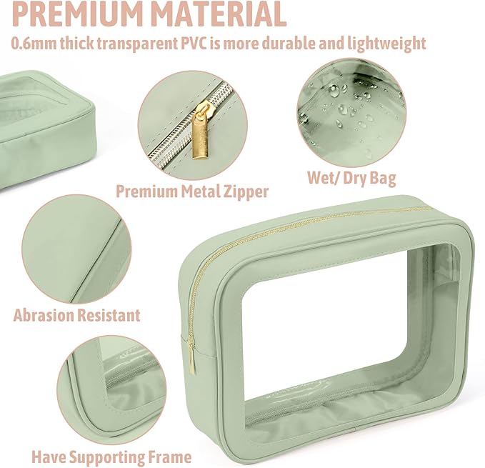6PCS Clear Toiletry Bag,TSA Approved Travel Pouch with Zipper for Cosmetics and Toiletries，Diaper Bag Organizer Pouch Set, Purse Organizer and Clear Car Bag for Women and Kids