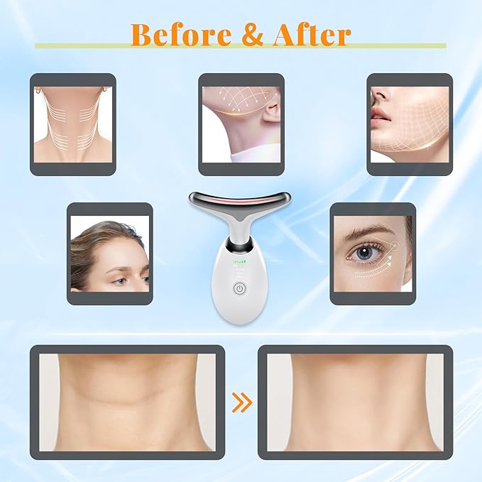 Face Beauty Device, Multifunctional Facial Massager, 7 Color Portable Face Massager Tool for Skin Care, Glossy White