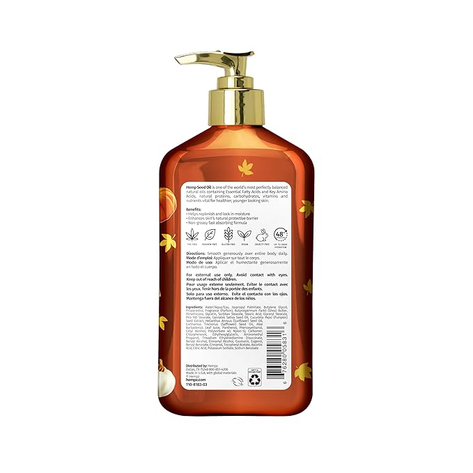 Hempz Spiced Pumpkin Pie Body Moisturizer, Body Lotion, Fall Skin Care for Men & Women, Limited Edition, 17 fl.oz.
