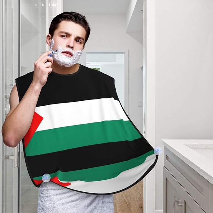 Palestine Flag Print Beard Bib Apron For Men, Beard Hair Catcher For Men Shaving Trimming,Beard Cape Cloth