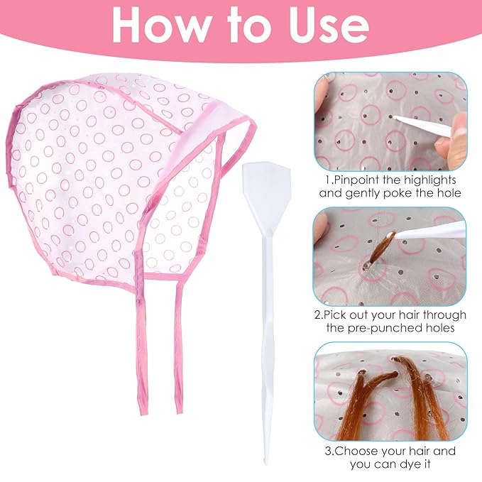 Hair Coloring Kit Highlight Cap, Hair Highlighting Cap, Hairing Coloring Dye Caps Frosting Caps with Plastic Crochet Hook for Salon DIY Dyeing Hairdressing(pink)