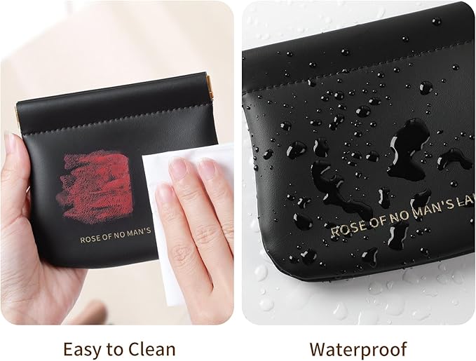 2 Pack Small Makeup Bag for Women, New Organosilicon Super Fiber PU Leather Mini Cosmetic Bag for Travel, Coin Purse Organizer Storage Pouch (Printed with Phrase, Black)