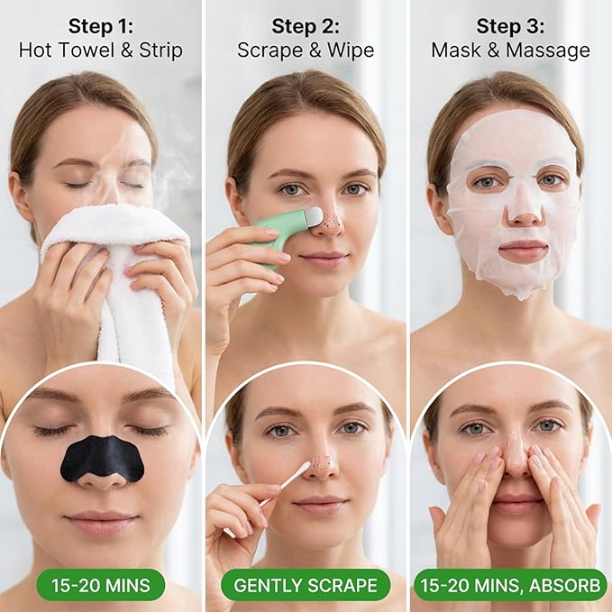 Silicone Nose Blackhead Remover, Blackhead Remover Tool, Deep Skin Scrubber Face Spatula, Mild and Safe Face Scraper for Remove Facial and Nose Ehead for Men and Women, Green