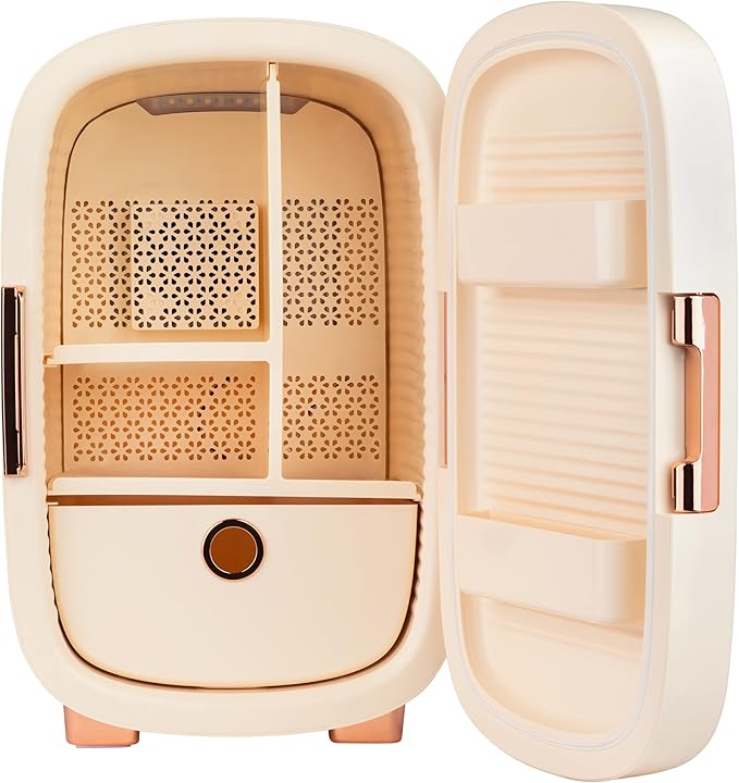 Cooluli Beauty 12L Skincare Fridge - for Makeup, Cosmetic & Facial Skin Care Products - for Women & Teen Girls - Pearl White Mini Fridge for Bedroom & Bathroom Vanity - Interior LED Lights