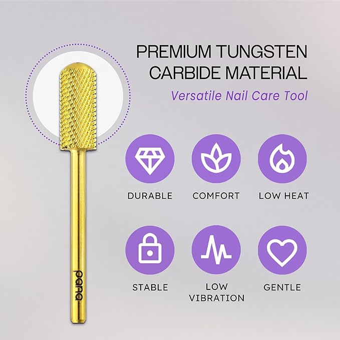 PANA 3/32" Shank Size Smooth Top Small Barrel Carbide - Nail Drill Bit for Dremel Machine Manicure Pedicure Nail Salon Tools Gel Polish & Acrylics Removal (Gold, Medium)