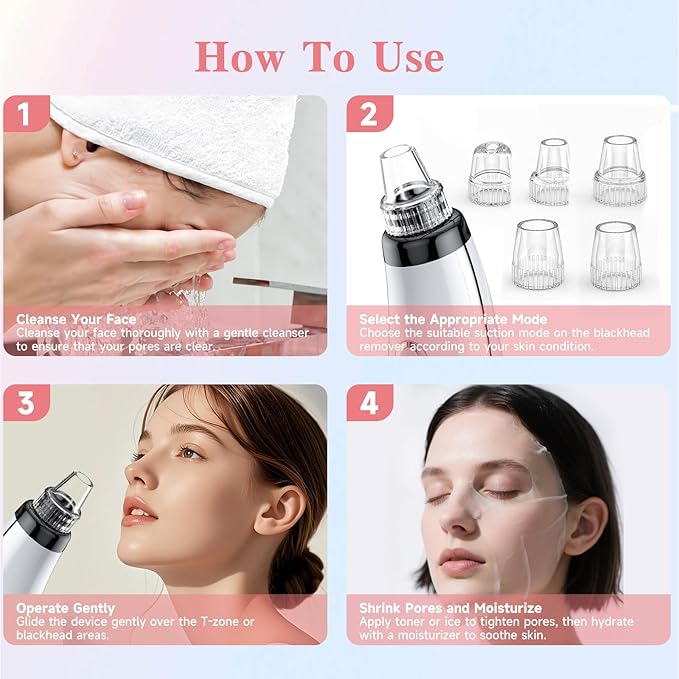 Blackhead Remover Pore Vacuum, Blackhead Vacuum, Facial Pore Cleaner with 5 Adjustable Suction Levels, 5 Probes, USB Rechargeable Pore Cleaner, Electric Comedone Whitehead Extractor Tools Kit