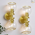 Bathroom Sconces Set of Two, Brushed Gold Wall Sconces with Clear Glass, Hardwired Modern Sconces Wall Decor Set of 2, Wall Light Fixtures for Bathroom Living Room Mirror Hallway Bedroom