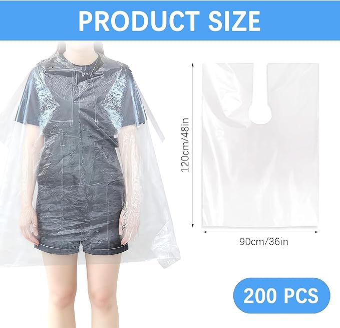 200 Pcs Disposable Capes Hair Salon, 48 x 36 Inch Disposable Hair Salon Capes, Waterproof Barber Cape, Single Use Shampoo Hair Cutting Cape Dressing Apron for Barbershop & Salon Hairdressing