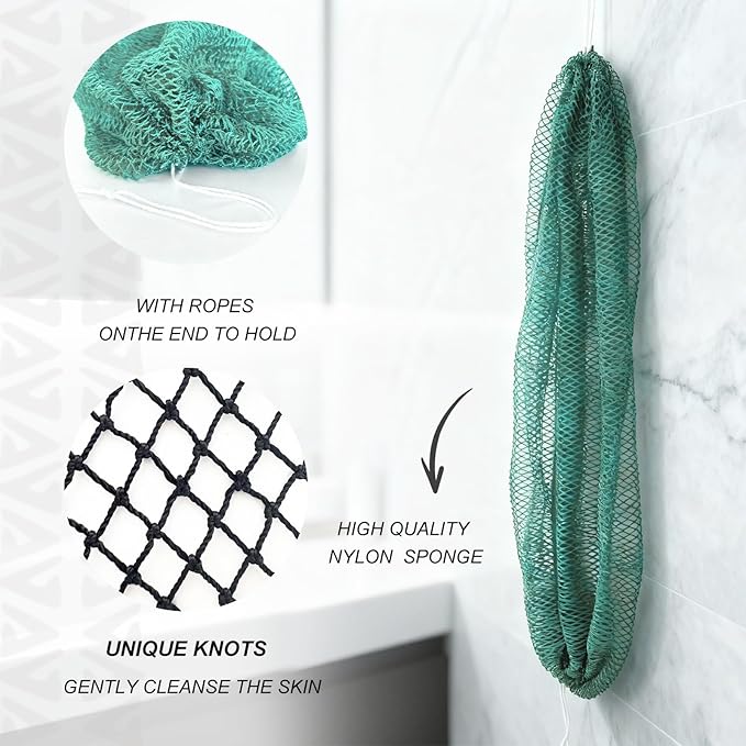 African Net Sponge Authentic, Loofah Exfoliating Body Scrubber Bath Sponge, African Exfoliating Net Sponge Back Scrubber Washcloth for Shower, Body Care Bathing Accessories (Mint Green)