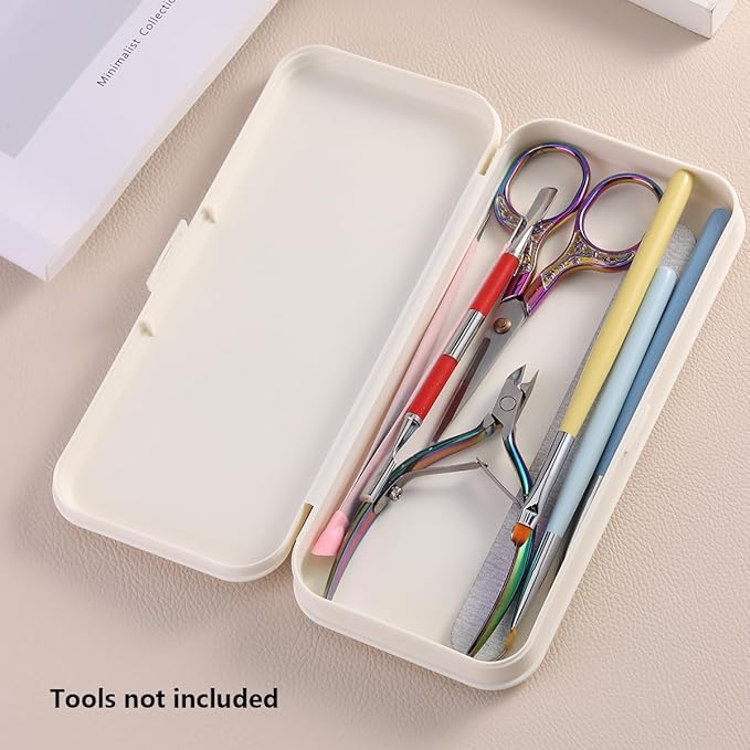 Nail Art Tool Storage Box, Plastic Manicure Tool Box, Manicure Efile Accessories Drill Kit Case, Beauty tool Case, Tweezers Container, Travel Salon Home, Nail Implement for Esthetician-Beige