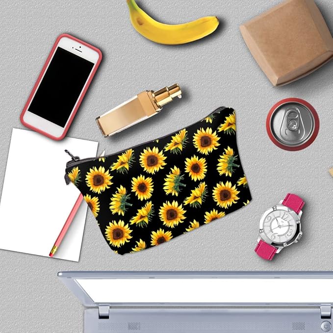 Deanfun Cosmetic Bag for Women, Sunflower Flowers Waterproof Makeup Bags Roomy Toiletry Pouch Travel Accessories Gifts 52355