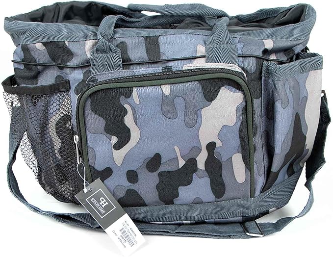 Jeffers Poplar Head Grooming Bag – Horse Grooming Organizer Tote with Pockets for Brushes, Tools, Clippers, Shampoo, Detangler – Stable Barn Kit Carrier for Horses, Pets, Livestock, Urban Camo