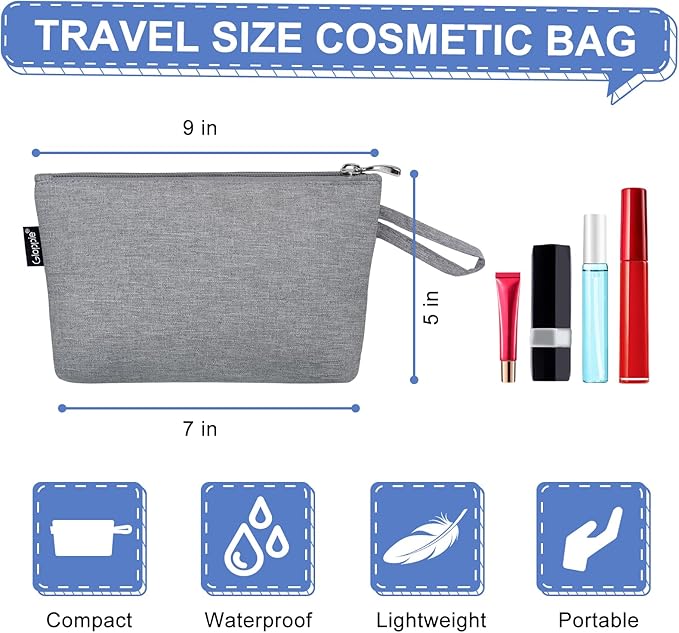 Gloppie Makeup Bag for Purse Small Cosmetic Bag for Women Zipper Makeup Pouch Teacher Appreciation Gifts Grey